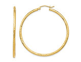 Medium Diamond Cut Hoop Earrings in 14K Yellow Gold 1 1/2 Inch (2.00 mm)